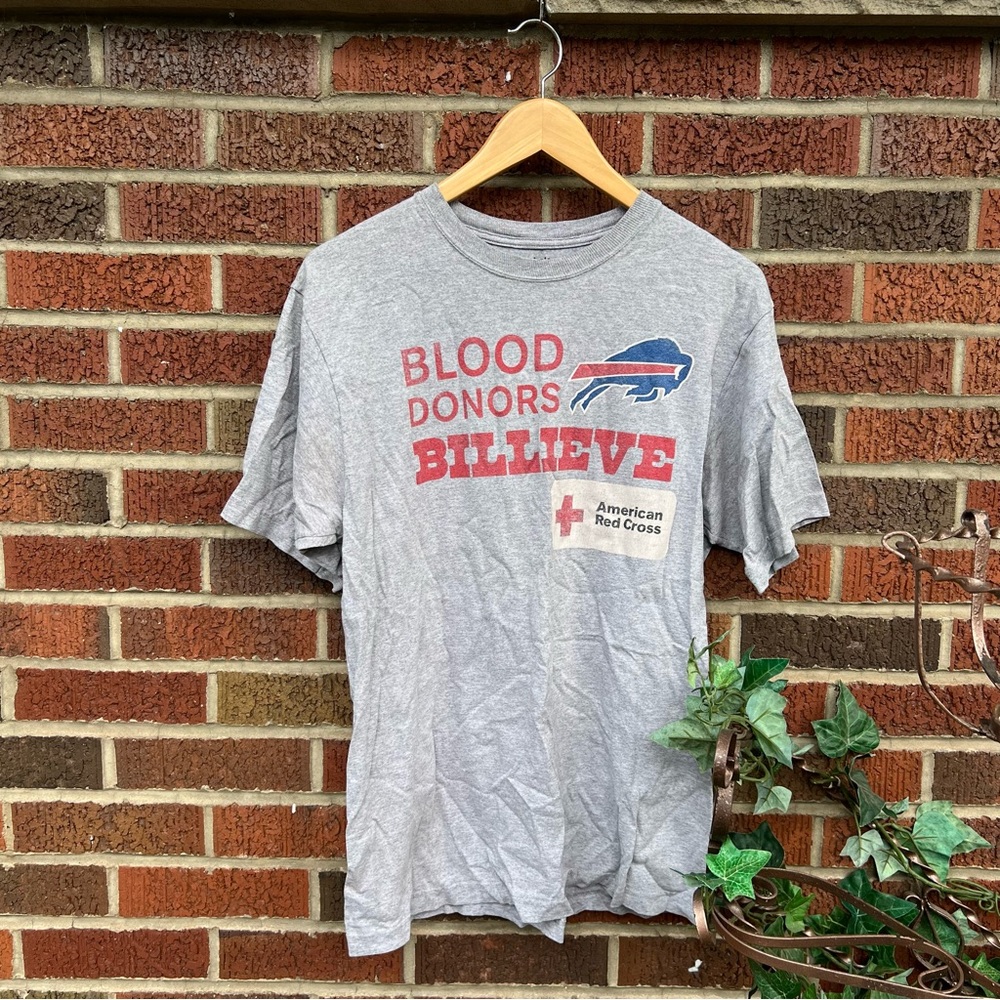 Reebok Buffalo Bills Blood Donor Gray Short Sleeve Tee Shirt